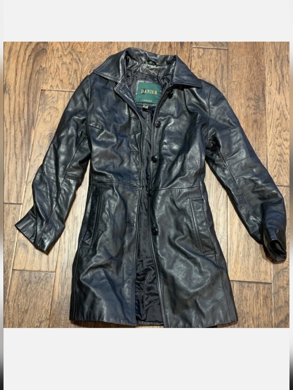 Danier Black Leather Button-Up Women's Coat - Size Small